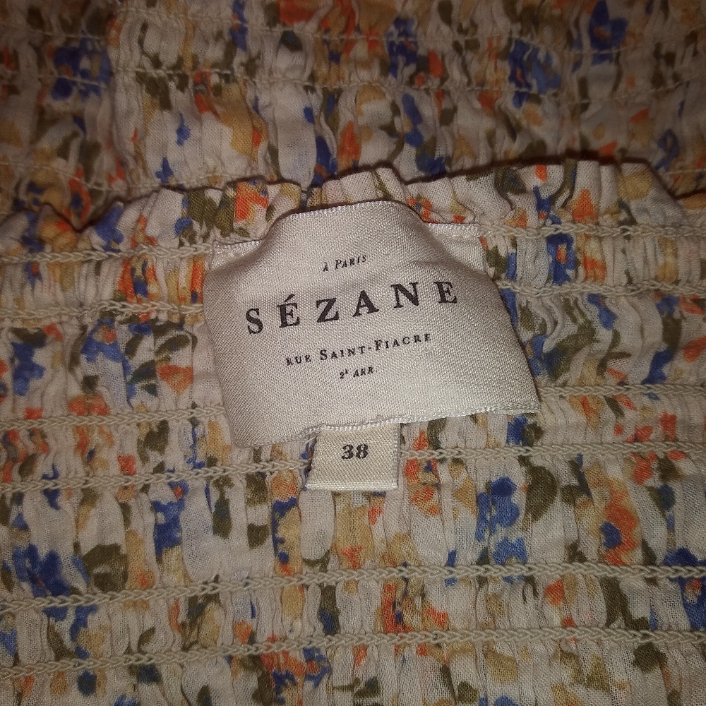 Sezane Mirtha Floral Smocked Puff Sleeve Top - Picture 9 of 11